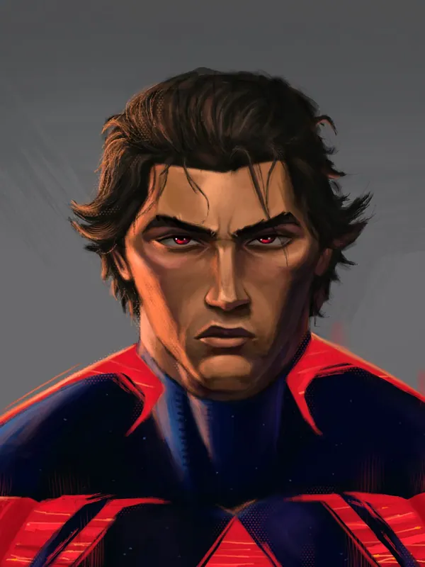 Crop example for face and bust: Miguel O’Hara front portrait with suit collar